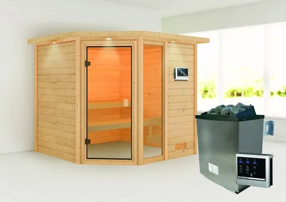 Woodfeeling | Sauna Tabea met Dakkraag | Kachel 9 kW Externe Bediening Woodfeeling | Sauna Tabea met Dakkraag | Kachel 9 kW Externe Bediening