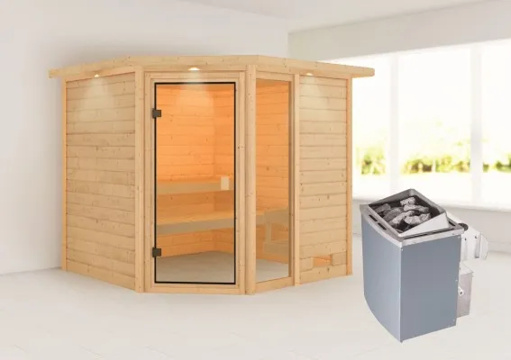 Woodfeeling | Sauna Tabea met Dakkraag | Kachel 9 kW Geïntegreerde Bediening Woodfeeling | Sauna Tabea met Dakkraag | Kachel 9 kW Geïntegreerde Bediening