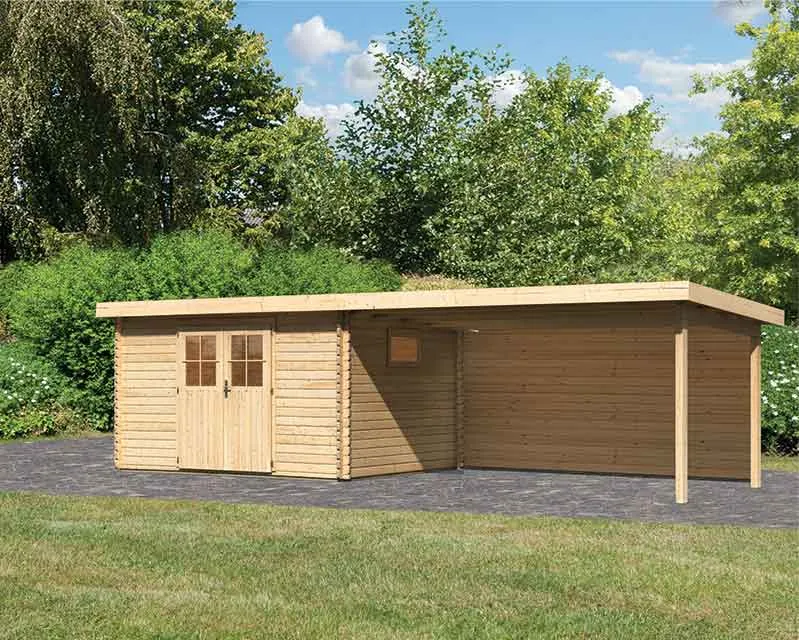 Karibu | Tuinhuis Torgau 4 met Overkapping 4,4 en Zijwand