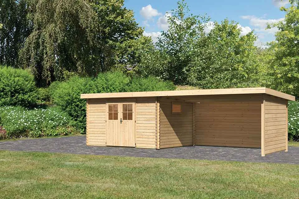 Karibu | Tuinhuis Torgau 4 met Overkapping 2,3, Zij- en Achterwand
