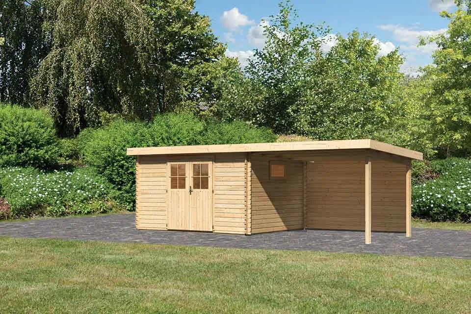 Karibu | Tuinhuis Torgau 4 met Overkapping 3,3 en Zijwand
