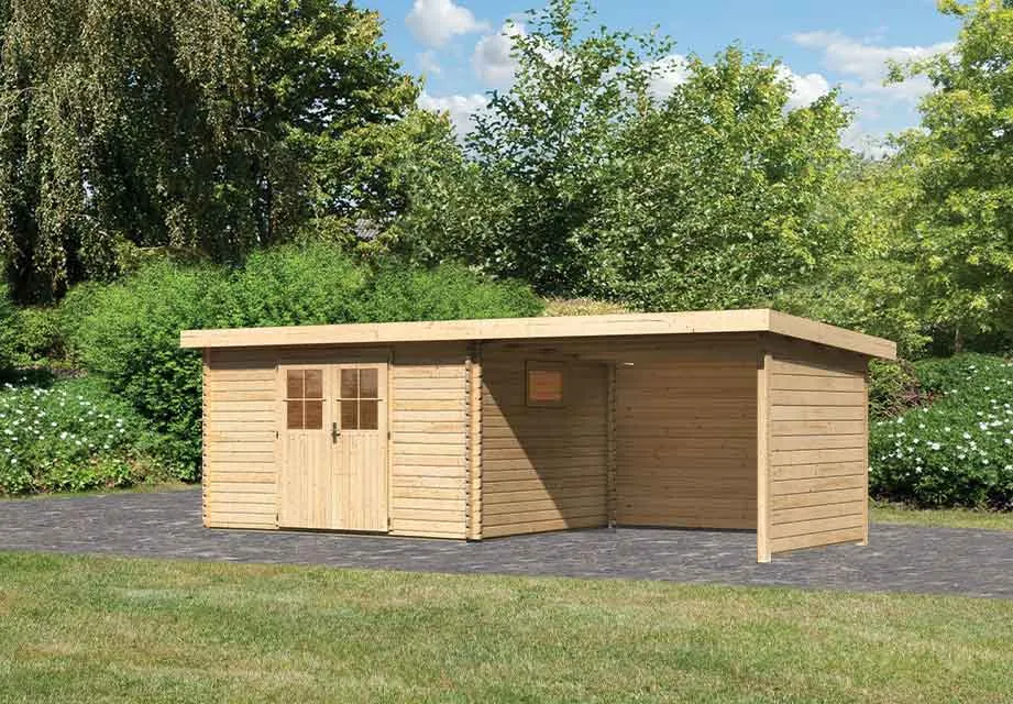 Karibu | Tuinhuis Torgau 4 met Overkapping 2,3, Zij- en Achterwand
