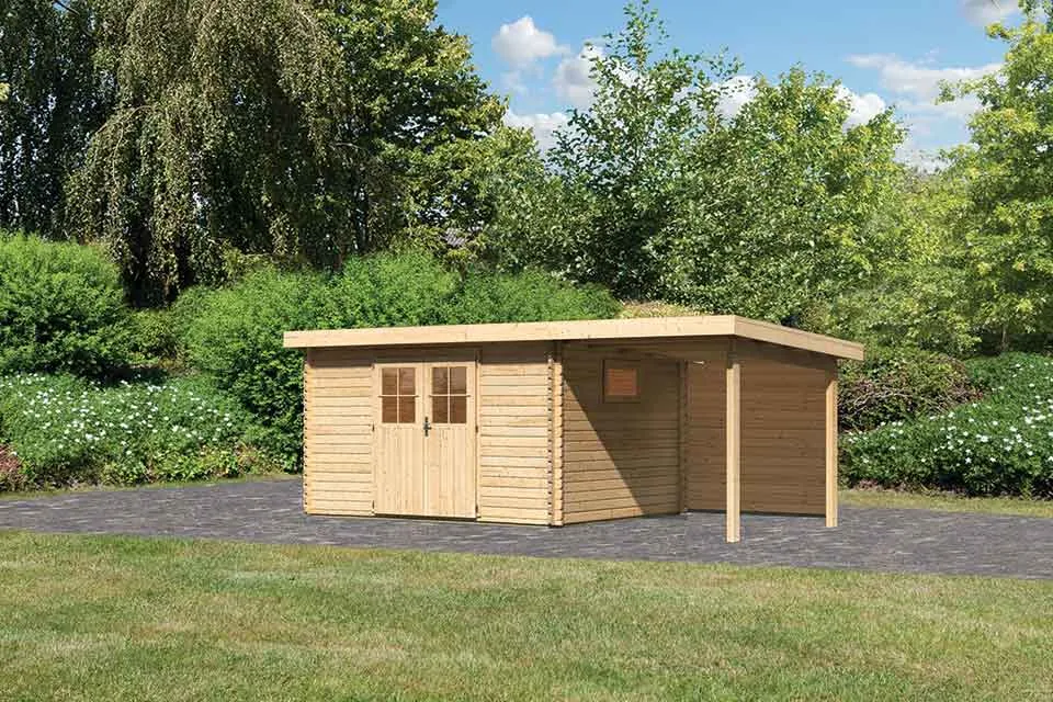 Karibu | Tuinhuis Torgau 4 met Overkapping 2,3, Zij- en Achterwand