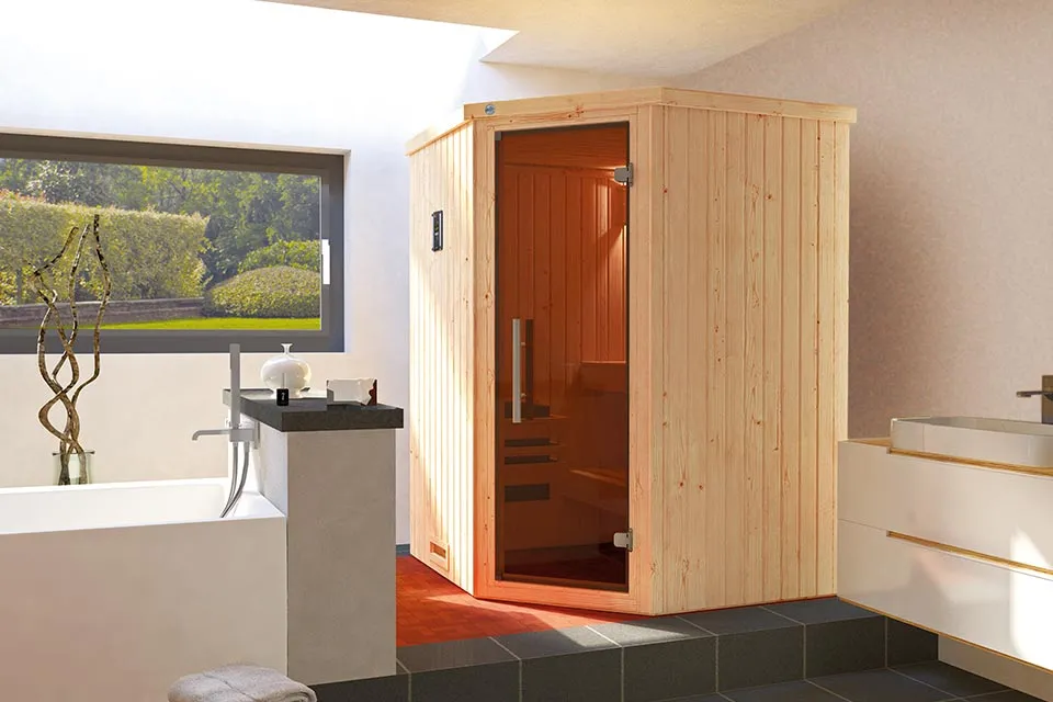 Weka | Sauna Kiruna 1 GT Hoek | 3,6 kW Bio-Kachel Weka | Sauna Kiruna 1 GT Hoek | 3,6 kW Bio-Kachel